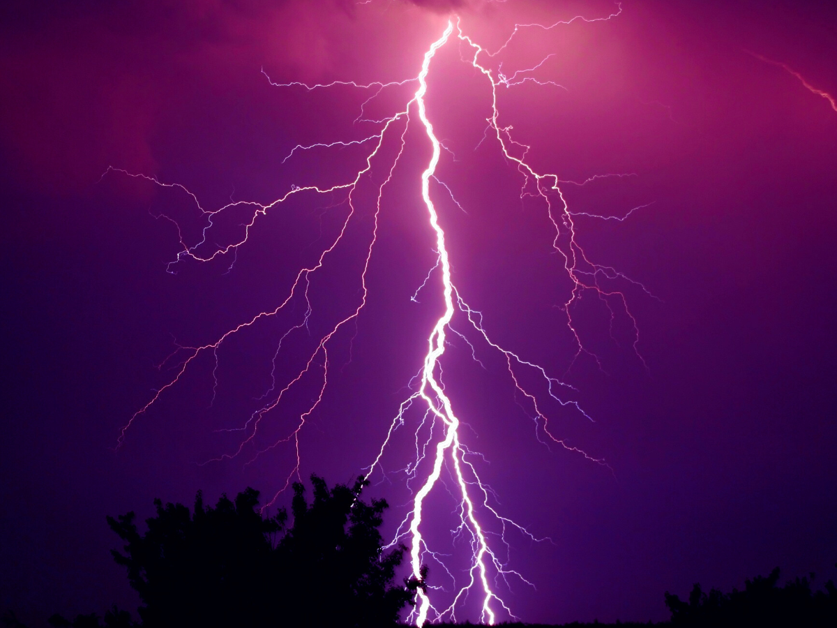 Lighting strike in night sky